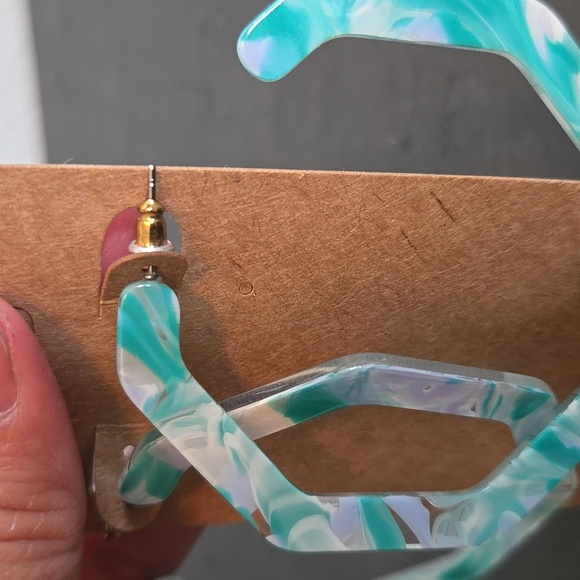 Talulah | Aqua Marbled Acrylic Hoop Earrings - Picture 2 of 3